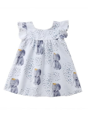 Summer Toddler Infant Baby Girls Fly Sleeve Dress Stars Elephant Print Dresses